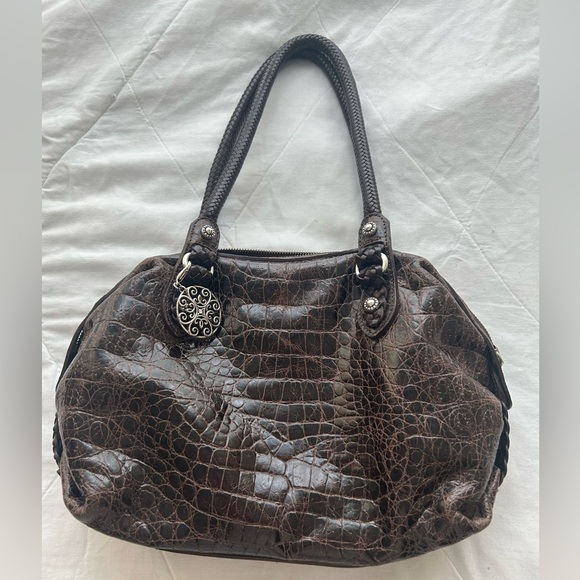 Brighton Dark Brown Crocodile Shoulder Bag - Picture 1 of 9